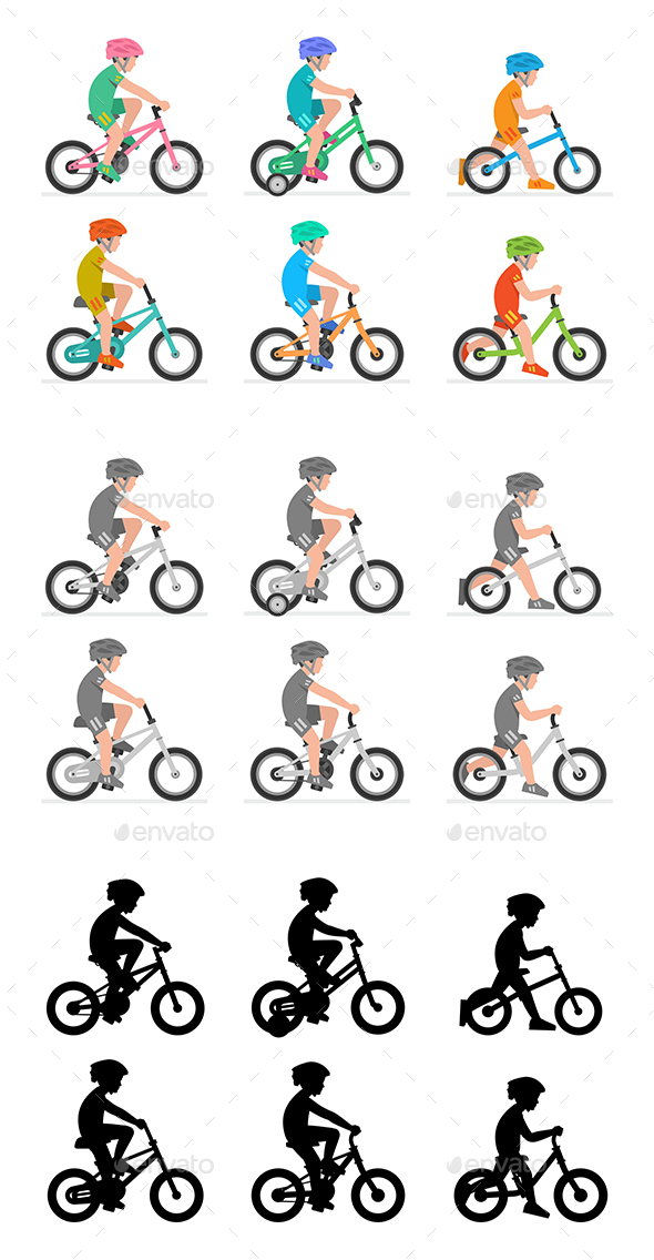 Set of Boys Riding Bike