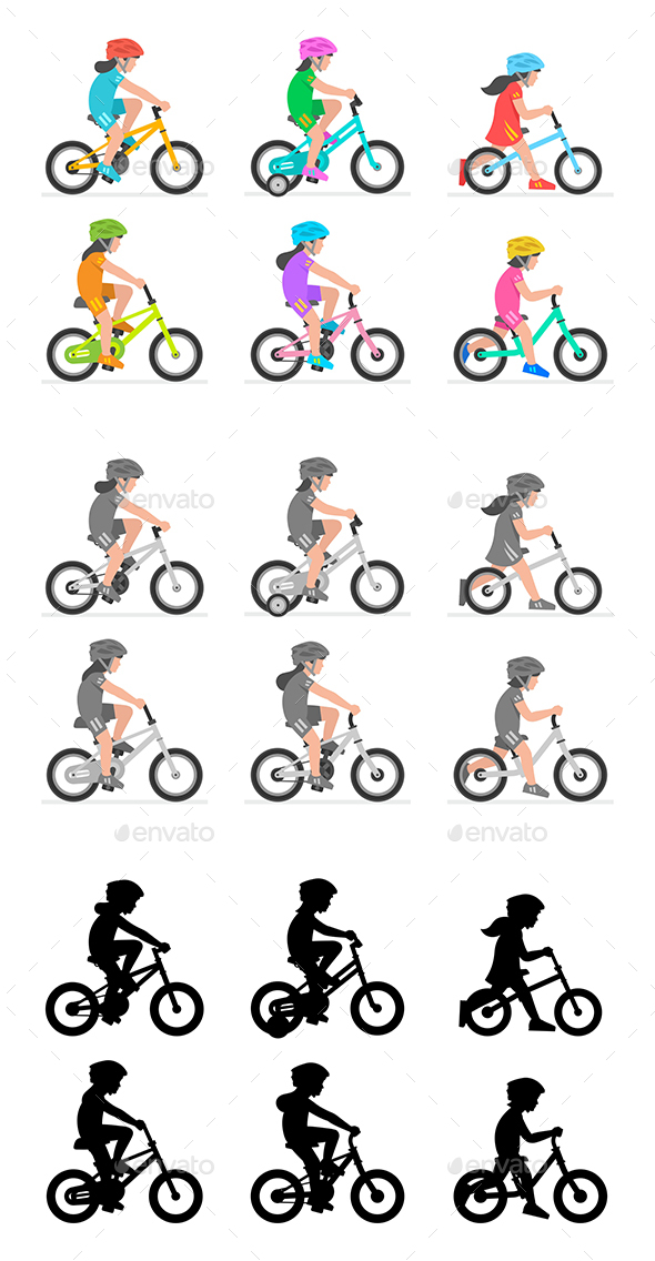 Set of Girls Riding Bikes