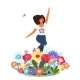 Vector Template with Happy Woman and Flowers - GraphicRiver Item for Sale