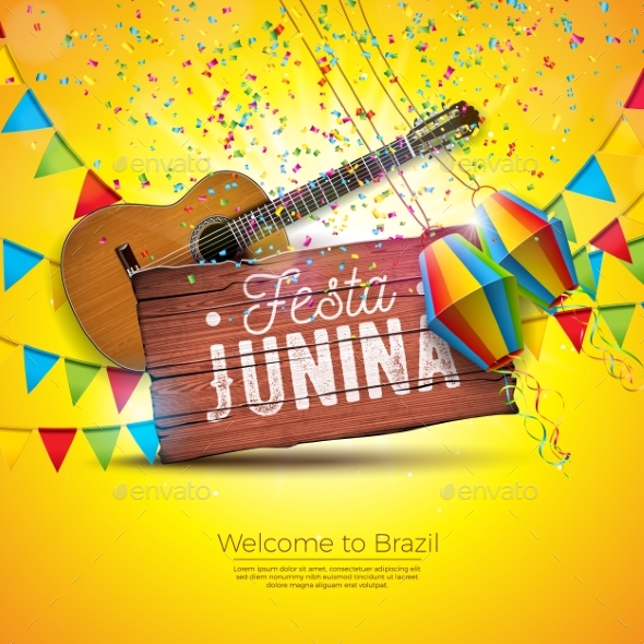 Festa Junina Illustration with Acoustic Guitar