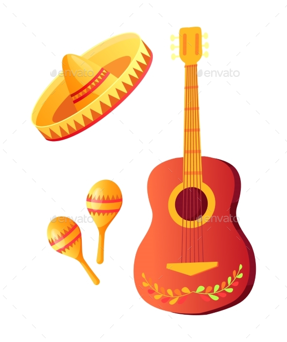 Cinco De Mayo Acoustic Guitar and Sombrero Hat