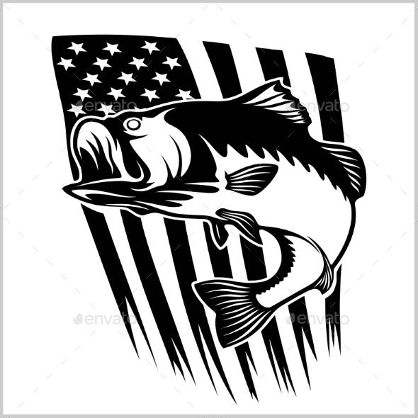 Bass Fishing on USA Flag Vector Illustration