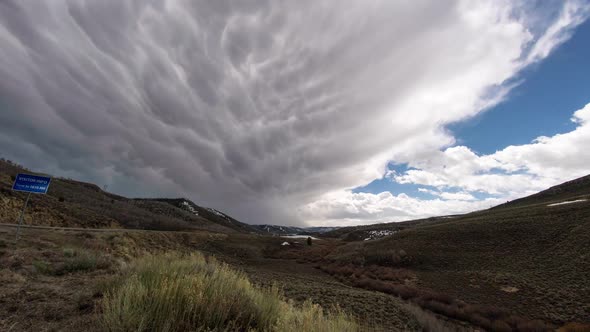 Time lapse of mammatus clouds following the end of a storm