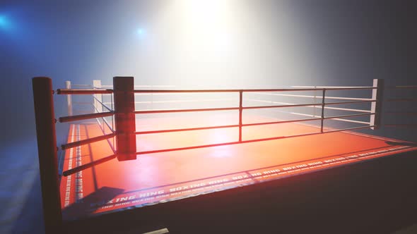 Cinematic shot showcasing boxing ring. Fighting competition and fitness.