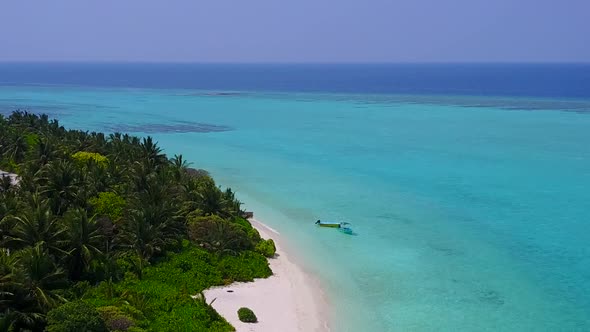 Drone aerial sky of lagoon beach by blue sea and sand background