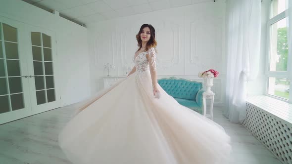 Beauty Portrait of Bride Wearing Fashion Wedding Dress