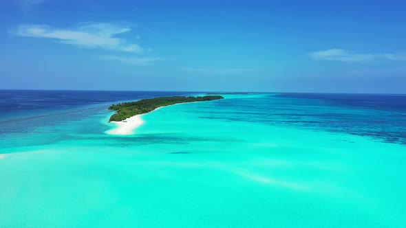 Daytime birds eye abstract view of a white paradise beach and blue ocean background in colorful 4K