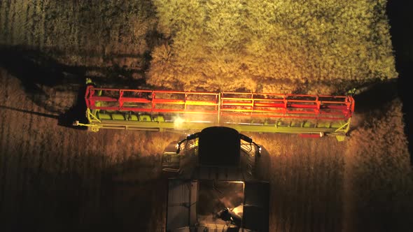 Night Time Harvest Using a Large Combine Harvester in a Field