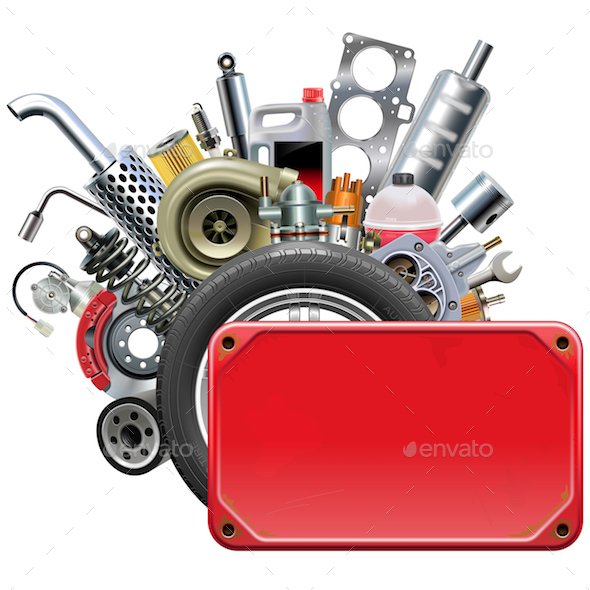 Vector Red Frame with Car Parts
