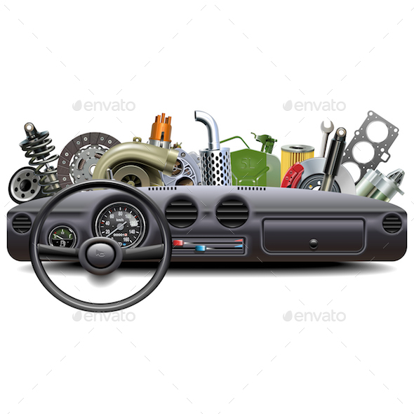 Vector Car Dashboard with Spare Parts