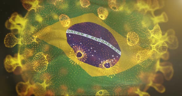 Brazil Flag With Coronavirus Microbe Centered 4K alt