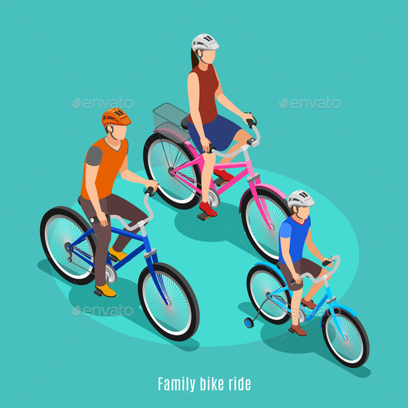 Family Bike Ride Isometric Background
