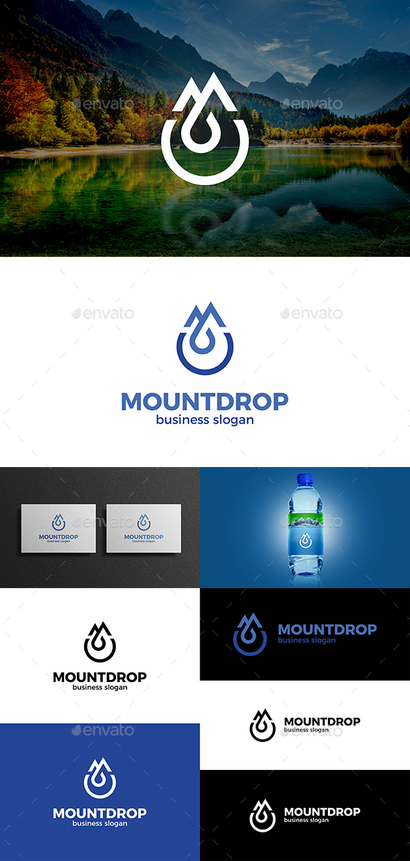 Mountains and Drop and Letter M Logo Concept