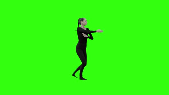 Girl Power Training Ninja Walk, Punching and Jumping with Green Screen.