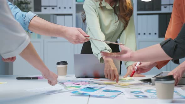 Close up hands of businessman and woman people group meeting in office to work as team.