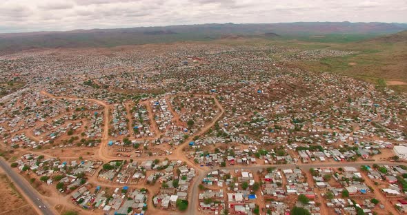 A Bird's-eye View Taken Over a City with Ruined Houses in Namibia, Africa. The Poor People Live