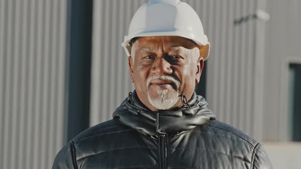 Portrait of Elderly African American Confident Man Professional Engineer Construction Worker in