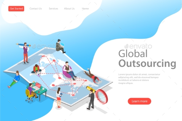 Isometric Flat Vector Landing Page Template of