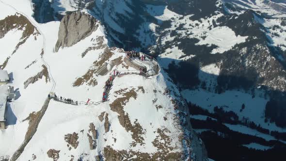 Observation Deck of Mountain Pilatus in Winter Day. Switzerland. Aerial View