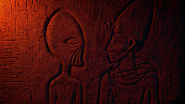 Ancient Alien Egyptian Wall Carving In Fire Light