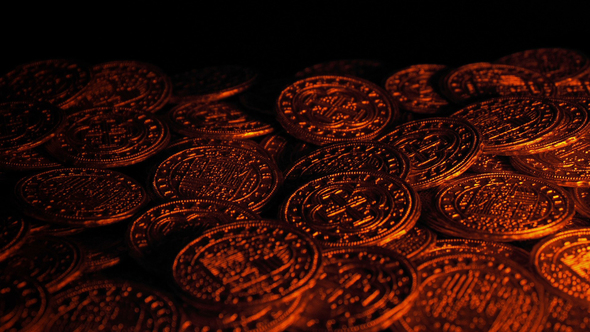 Candle Light On Gold Coins Pirate Treasure