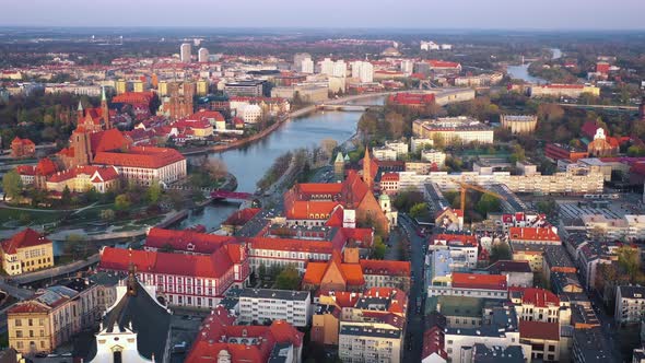 View From the Height on the Historic City Center and the Odra River