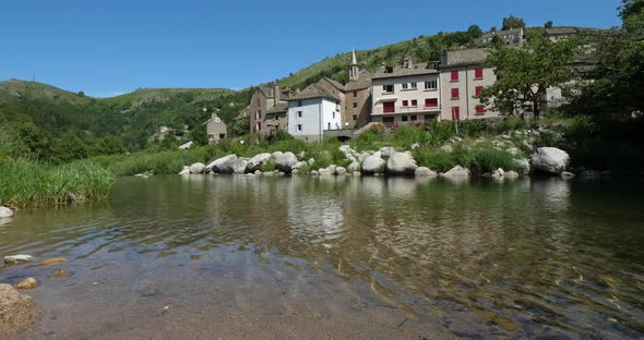 Pont de Montvert and the river Tarn, Mont Lozere, National park of Cevennes, France