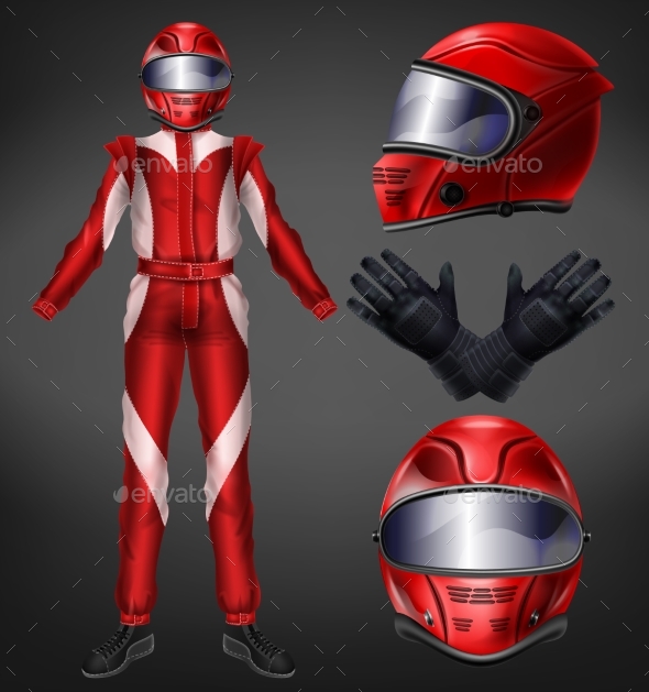 Auto Race Driver Protective Suit Realistic Vector