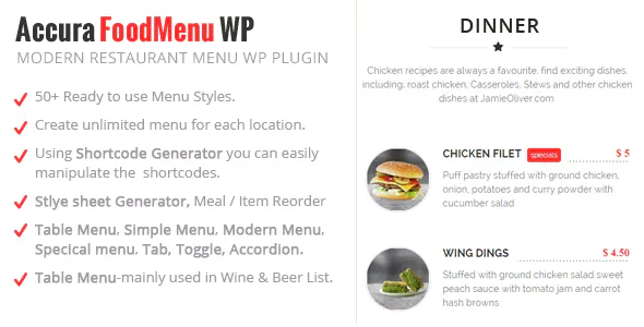 Accura FoodMenu WP - Nowoczesne menu żywności w restauracji