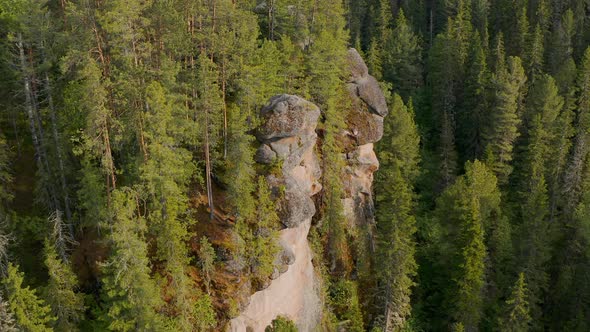 The rock in the wild forest The wild Krasnoyarsk Pillars