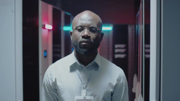 African American Data Center Technician Posing for Camera