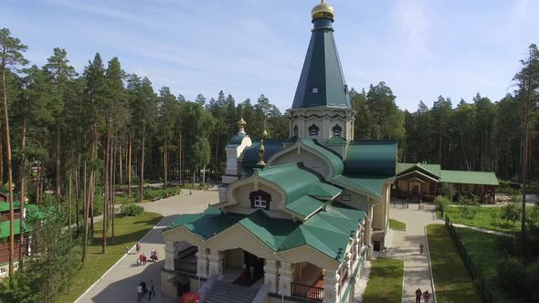 Aerial view of new church in Monastery. Summer, sunny day 09