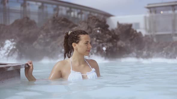 Woman Relaxing In Lagoon Geothermal Spa