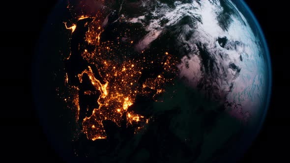 Earth Planet Viewed From Space at Night Showing the Lights of Countries