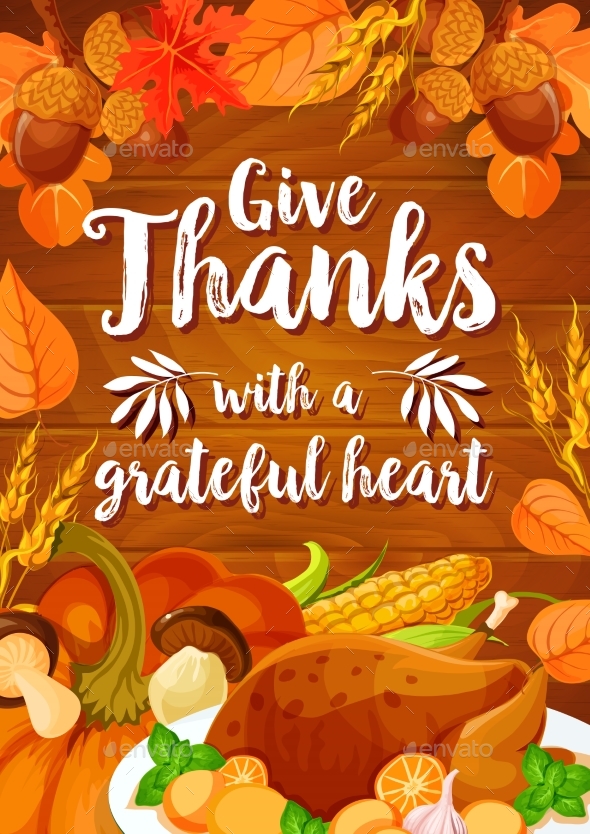 Thanksgiving Day Dinner Banner on Wooden Background