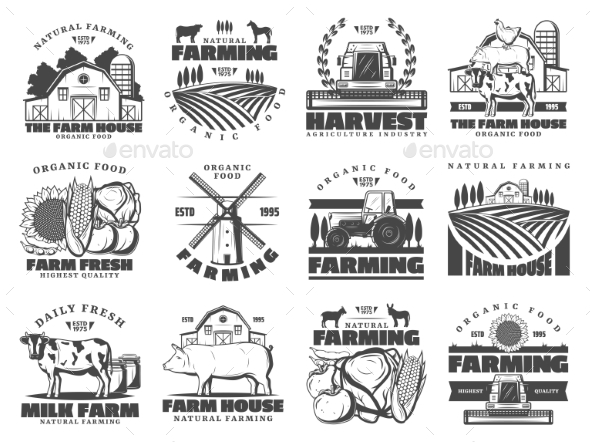Farm Dairy and Cattle Products Farming Icons