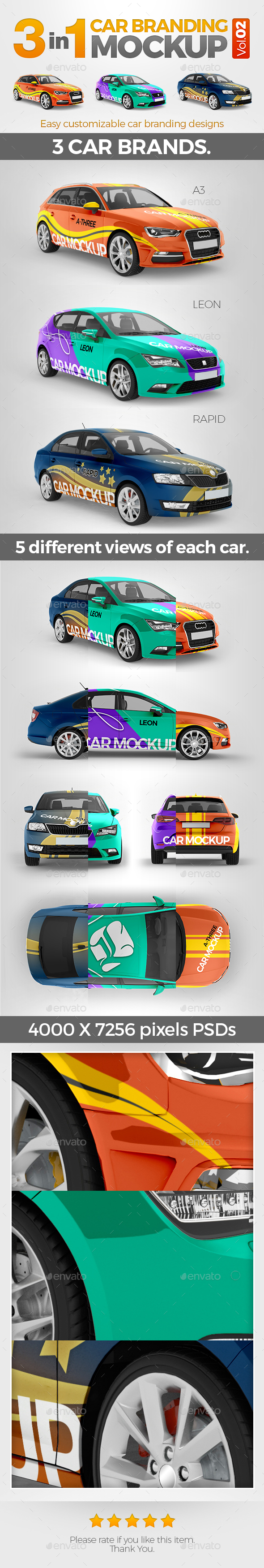 3in1 Car Branding Mock Up Vol.02