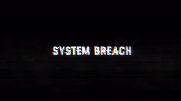 System Breach glitch text with noise and vhs background