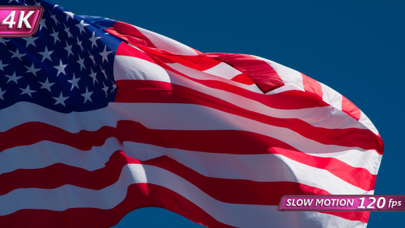 Trembling USA Flag On Blue Sky Background