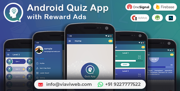 Aplikacja Android Quiz z reklamami premiowymi (Quiz, Lucky Wheel, Earn Point, LeaderBoard, Lucky Spin)