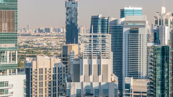 Dubai Marina and JLT Skyscrapers Aerial Skyline During Sunset Timelapse