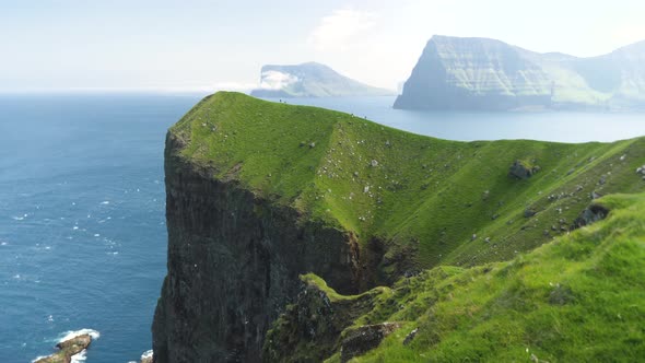 Amazing Faroese Nature Green Hills and Beautiful Rocky Cliffs and Mountains