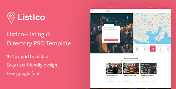 Listico - Listing & Directory PSD Template
