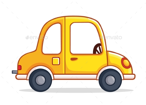 Yellow Car in Cartoon Style