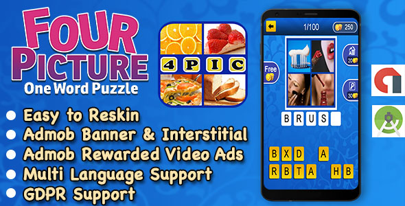 4 Pics 1 Word Games + Best Kids Trivia Quiz + Ready For Publish + Android + Multi Language
