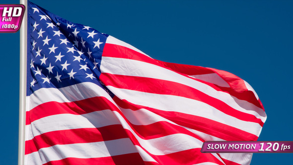 US Flag Fluttering In The Wind