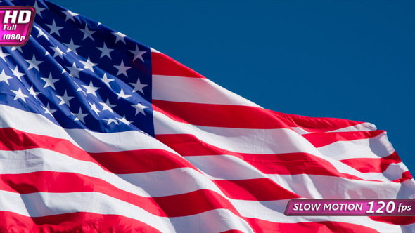 US Flag In The Blue Sky