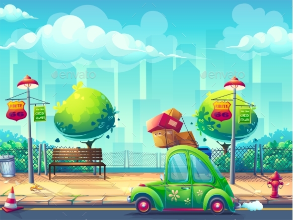 Vector Illustration Background with Car