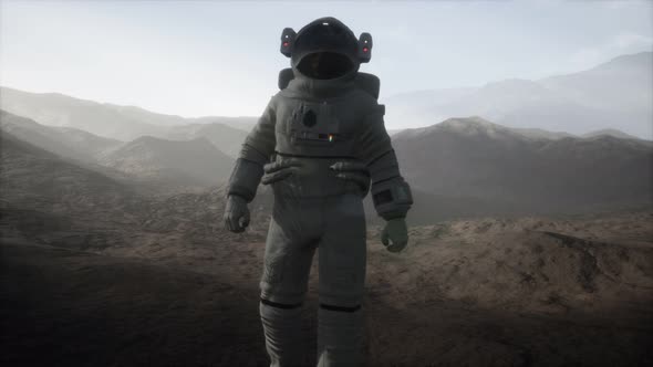 Astronaut on Another Planet with Dust and Fog