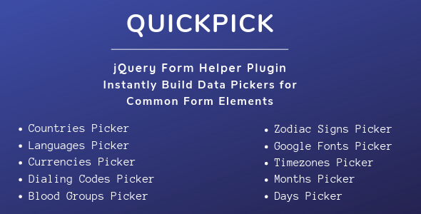 QuickPick - Form Helper  jQuery Plugin